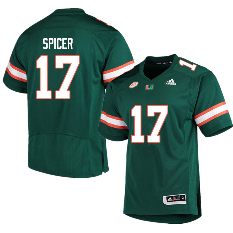 Adidas Miami Hurricanes #17 Jack Spicer College Football Jerseys Sale-Green